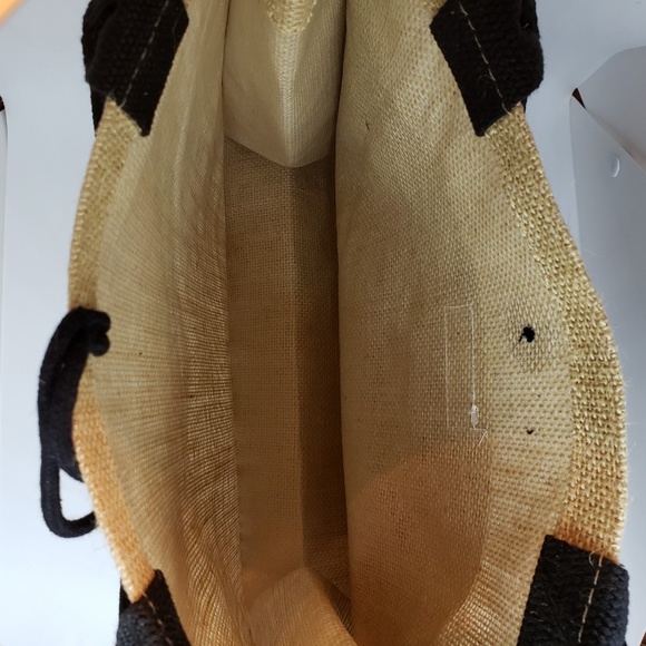 NWT "Hello Weekend" Large Black & Burlap Woven Tote - Picture 5 of 6